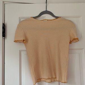 White and Yellow Striped Tee with Ruffled Edges, Zara Kids, EU Size 9